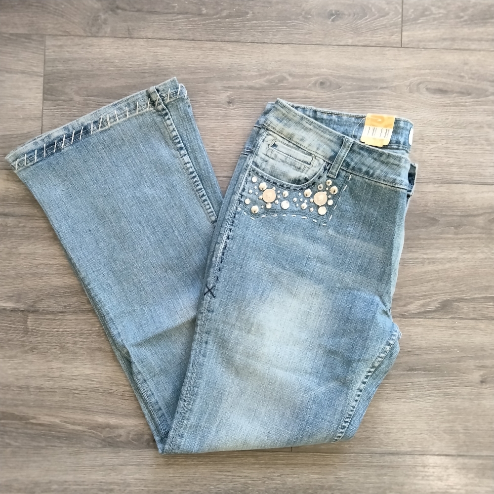 BQB Design Fusion Corp. Juniors Denim Beaded Embellished Jeans NWT Size 13